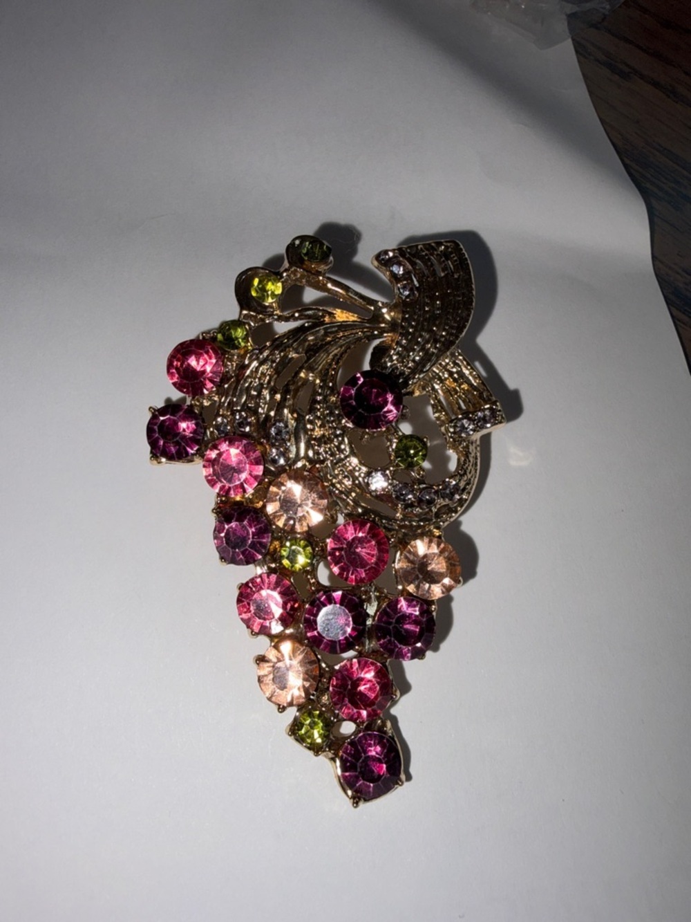 Plum and Pink Rhinestone Grape Brooch